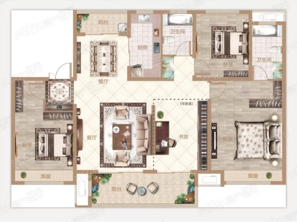 邓州建业公园里户型图-4室2厅2卫,建筑面积约144.0㎡