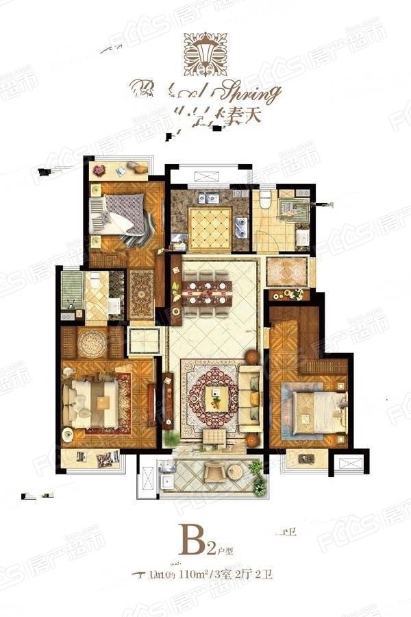 0㎡保利罗兰春天户型图-4室2厅2卫,建筑面积约125.