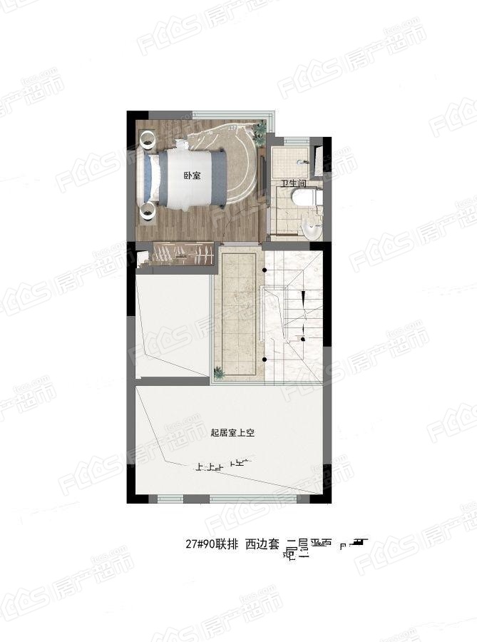 东滩云墅户型图-2室2厅3卫,建筑面积约90.0㎡