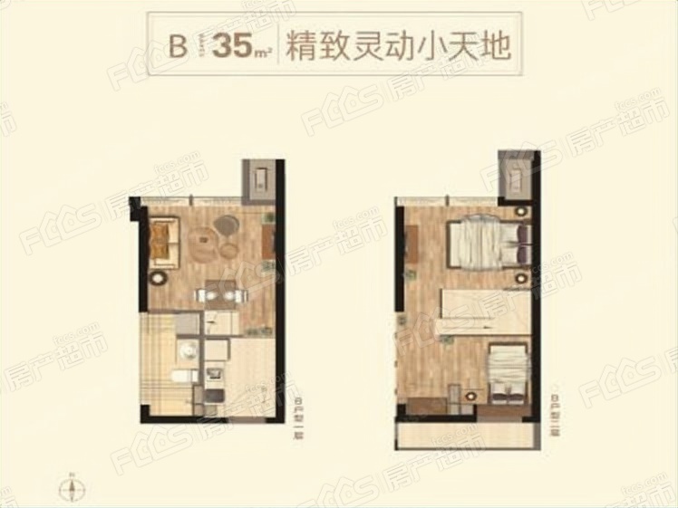 盈都新天地户型图-2室1厅1卫,建筑面积约35.0㎡