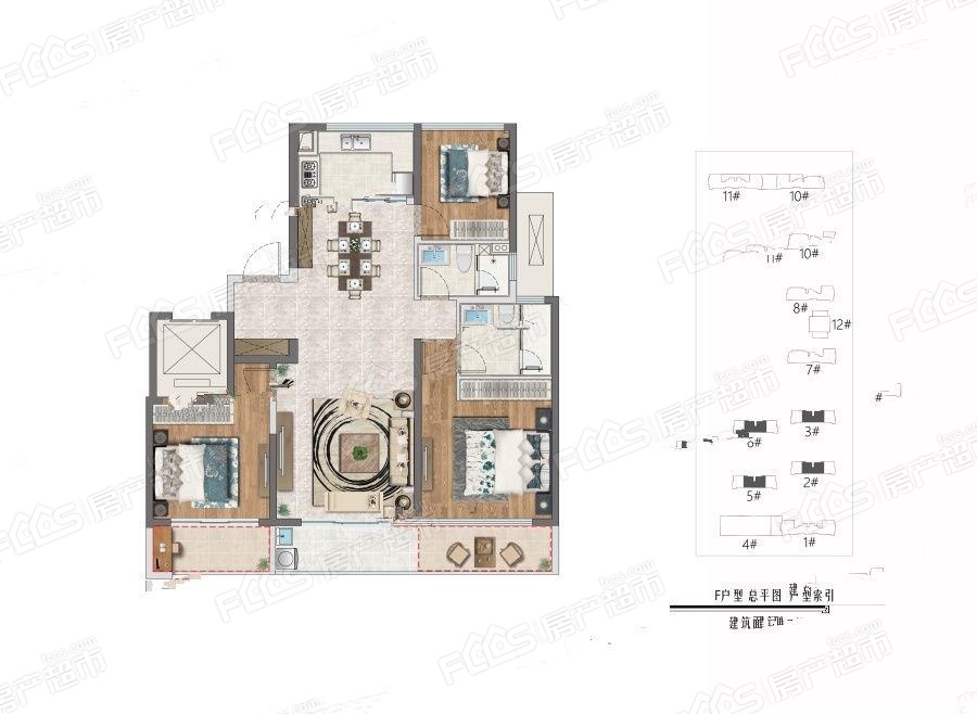 绿城诚园户型图-3室2厅2卫,建筑面积约131.0㎡