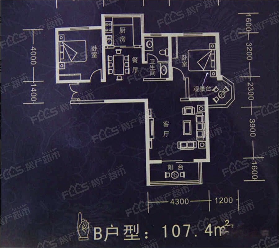 成邦锦绣华庭户型图-2室2厅1卫,建筑面积约107.0㎡