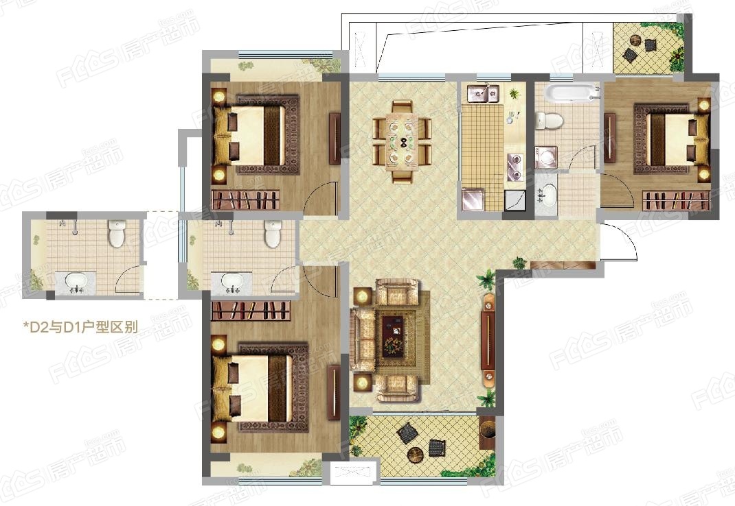 建业新筑3室2厅2卫的户型