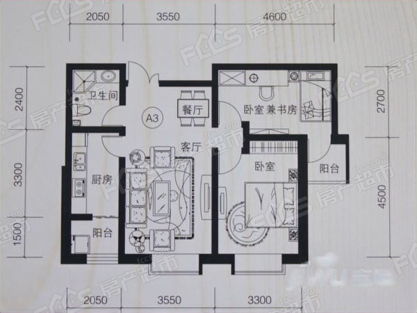 富地·凱旋門2室2廳1衛的戶型