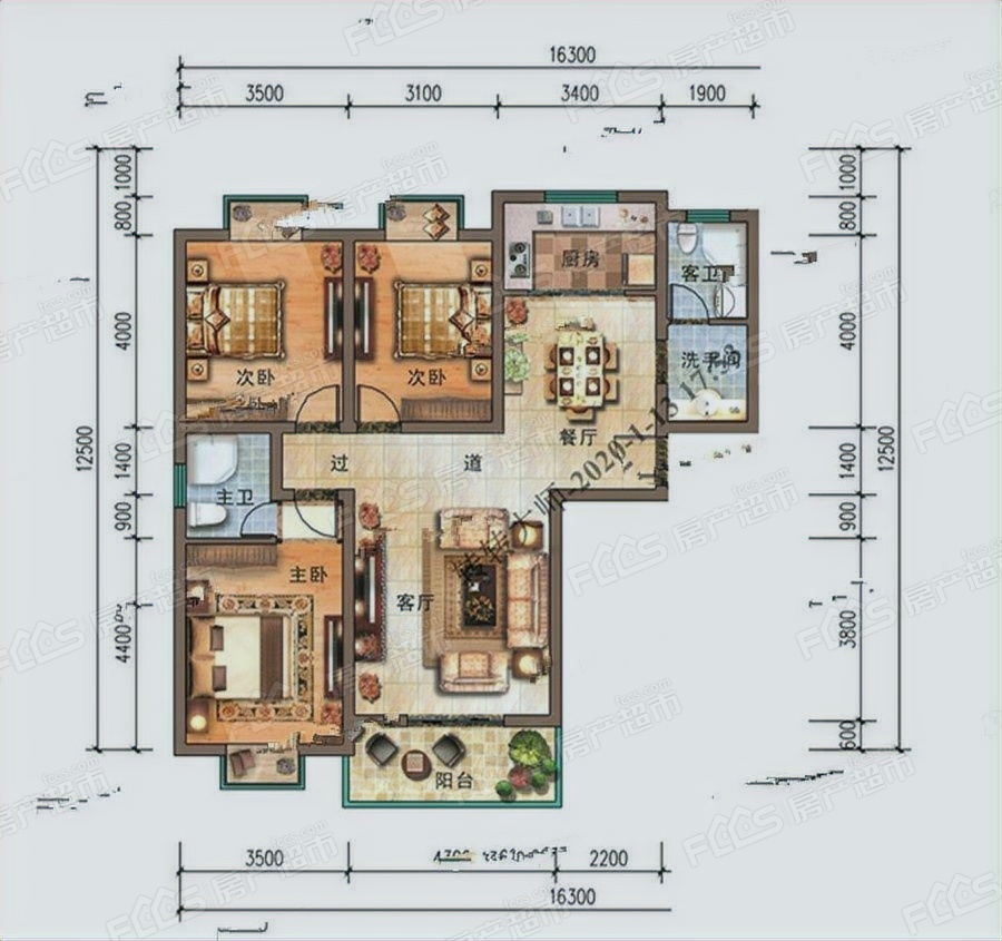 金水湾安泰嘉园户型图-3室2厅2卫,建筑面积约133.0㎡