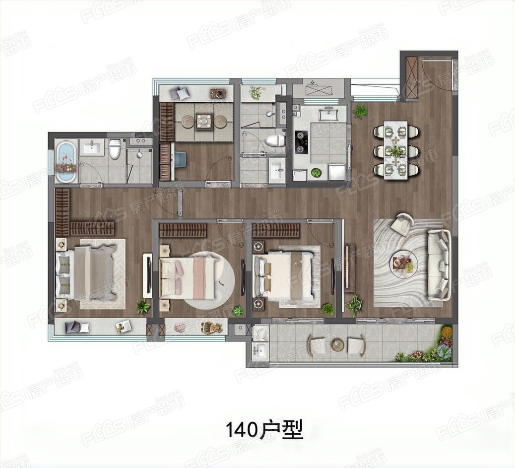 江畔都会上城3室2厅1卫的户型