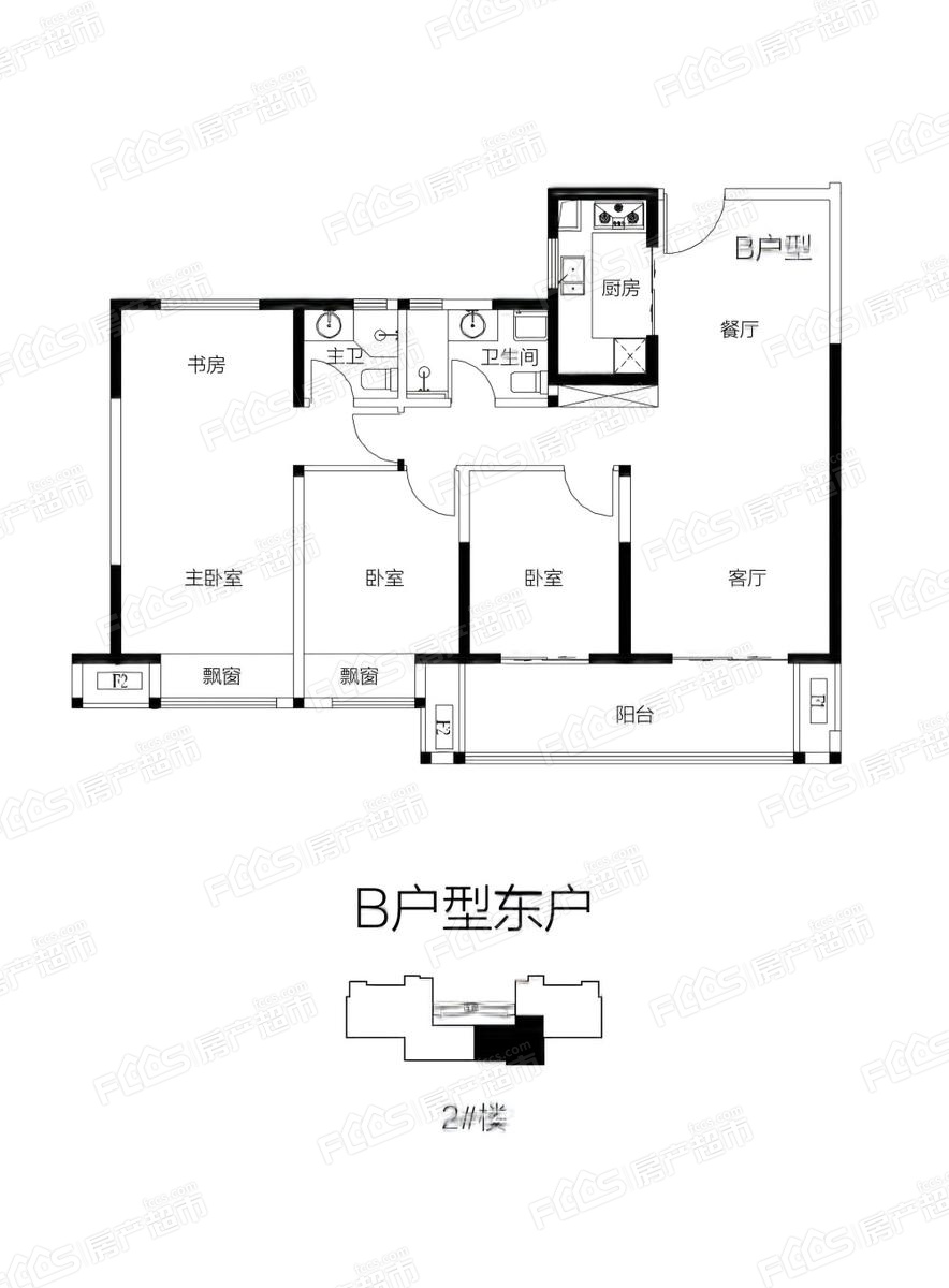 雲松金域華府戶型圖-3室2廳2衛,建築面積約125.0㎡