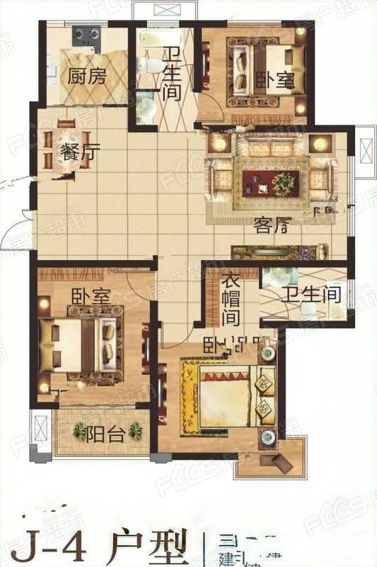 正升阳光城户型图-3室2厅2卫,建筑面积约131.0㎡