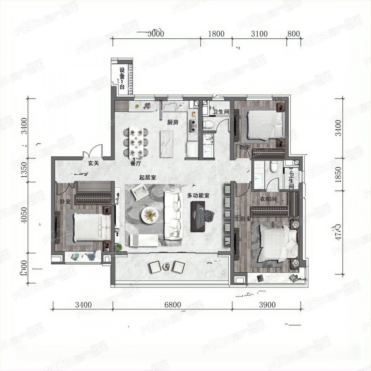 中海匯德里戶型圖-3室2廳2衛,建築面積約153.0㎡