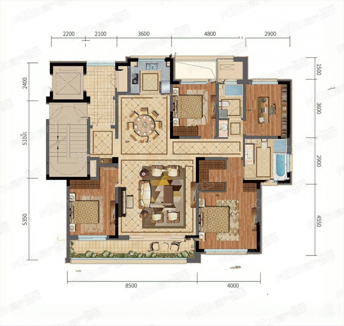 万达蘭园户型图-4室2厅3卫,建筑面积约170.0㎡