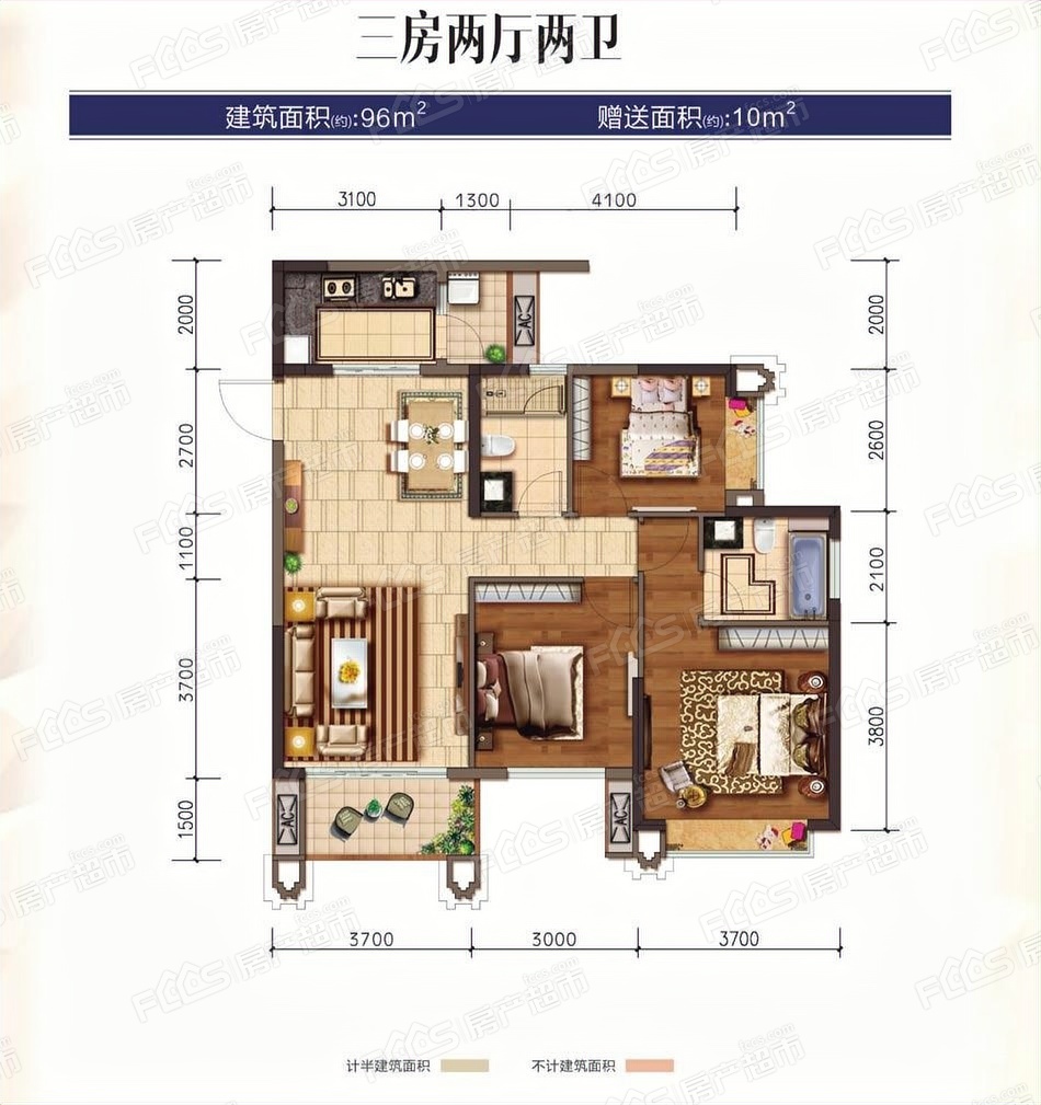 合景天匯廣場合景1813戶型圖戶型約96平方3室2廳2衛戶型圖